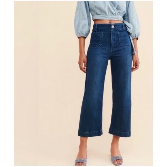 Pilcro Anthropologie Women’s Sz 28 Petite High Rise Wide Leg Crop Jeans Skipper - Picture 1 of 14